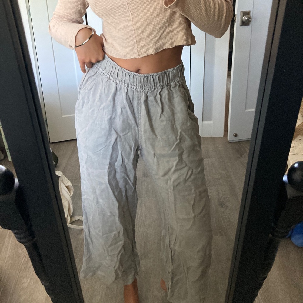 Tahari linen grey pants